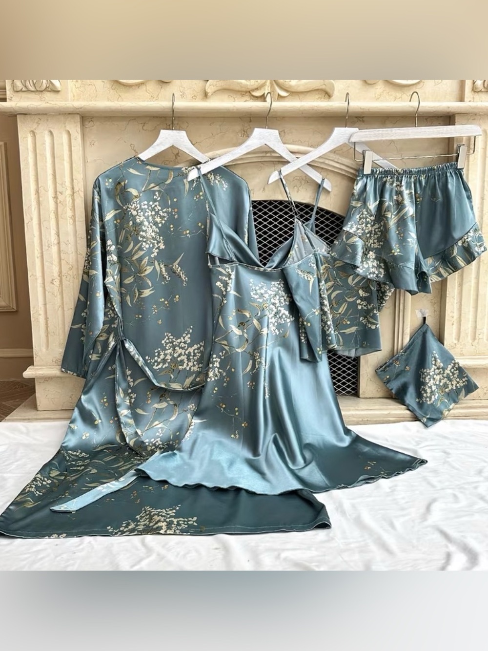 Silk Satin Floral Sleepwear 5 piece set